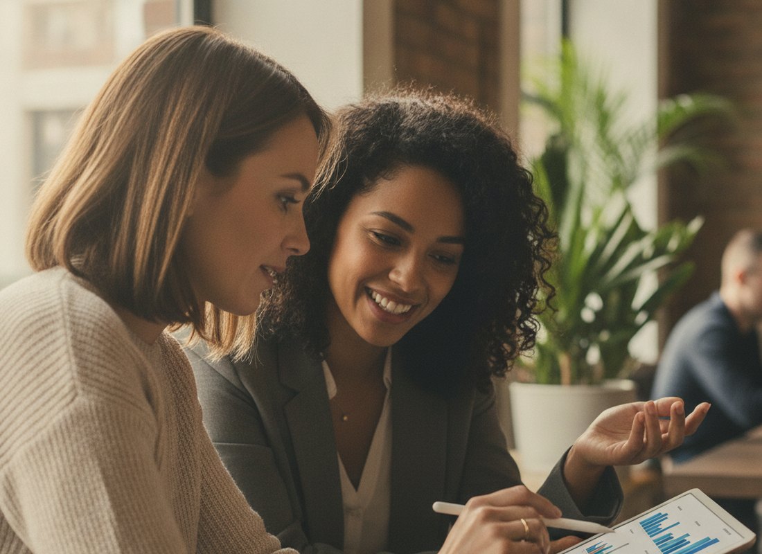 Two marketers reviewing a guide