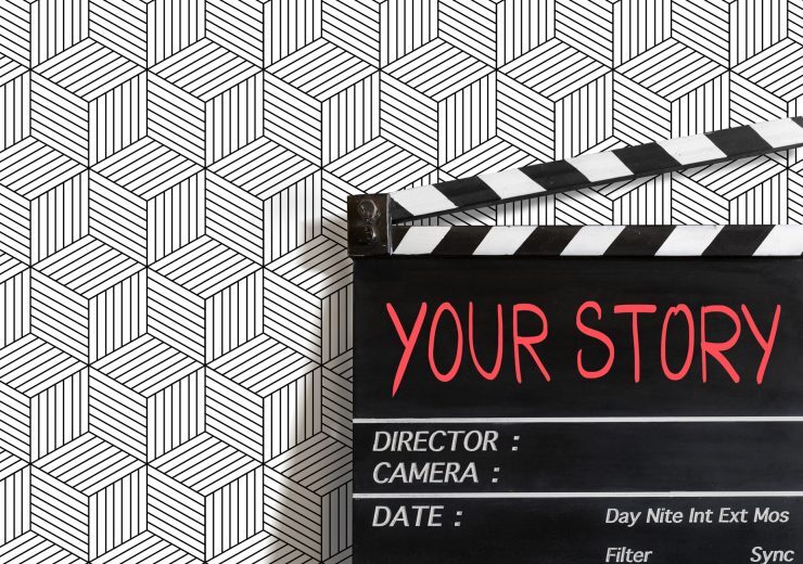 Your Story. text title on film slate. for video marketing development people
