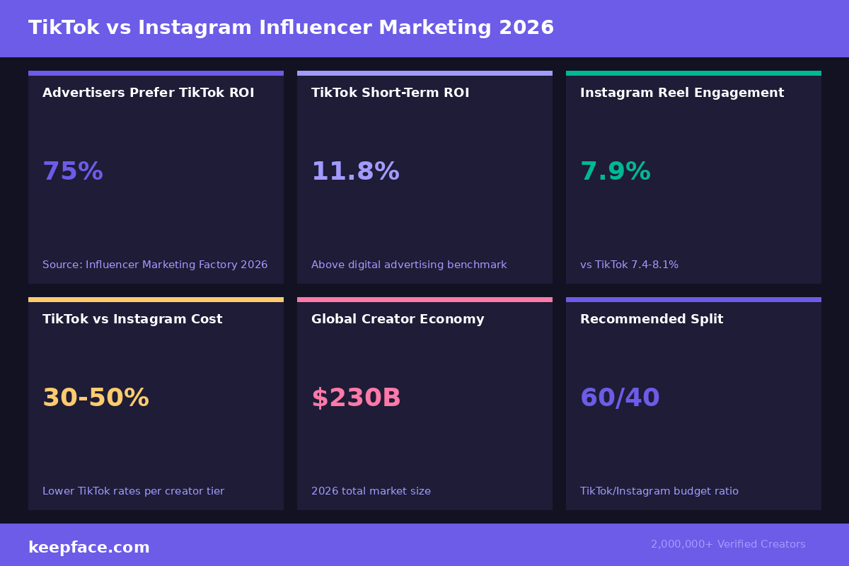 TikTok vs Instagram influencer marketing 2026 infographic ROI platform comparison
