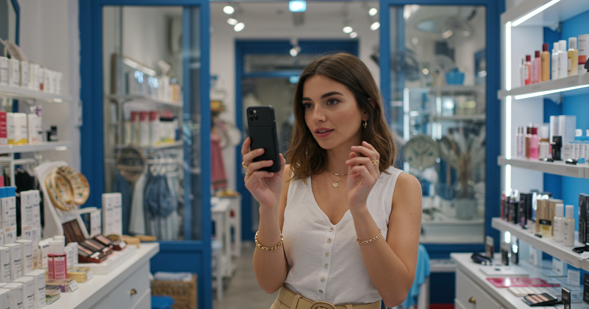 Greek fashion micro-influencer filming Instagram Reels product content in Athens boutique shop — authentic creator brand collaboration in Greece influencer marketing 2026 campaign