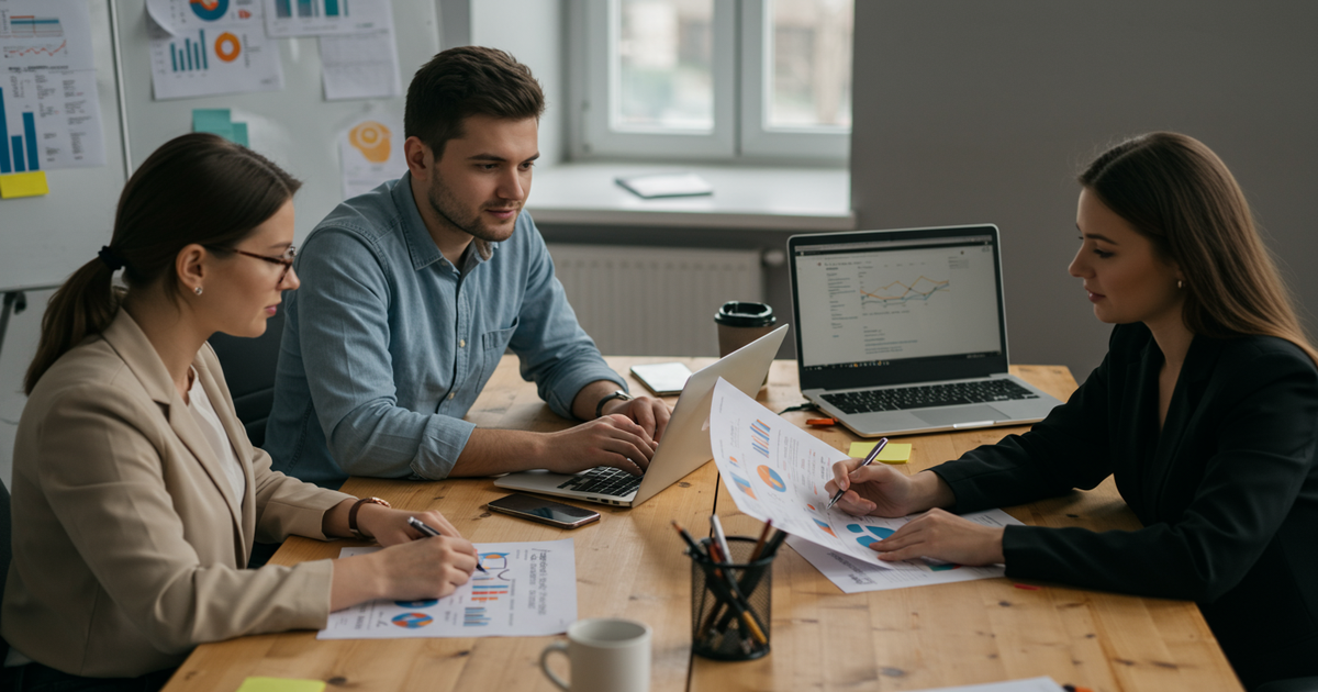 Brand marketing team in Bucharest office reviewing Romania influencer campaign results and planning step-by-step creator outreach strategy for 2026