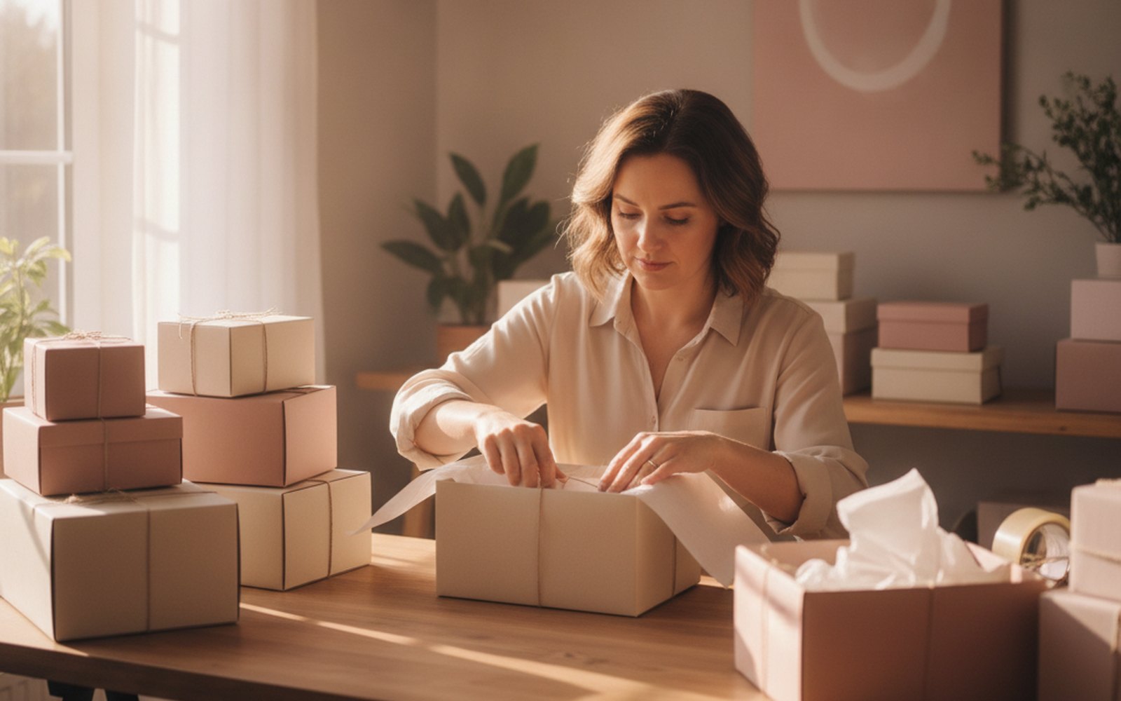 Small business owner packing orders
