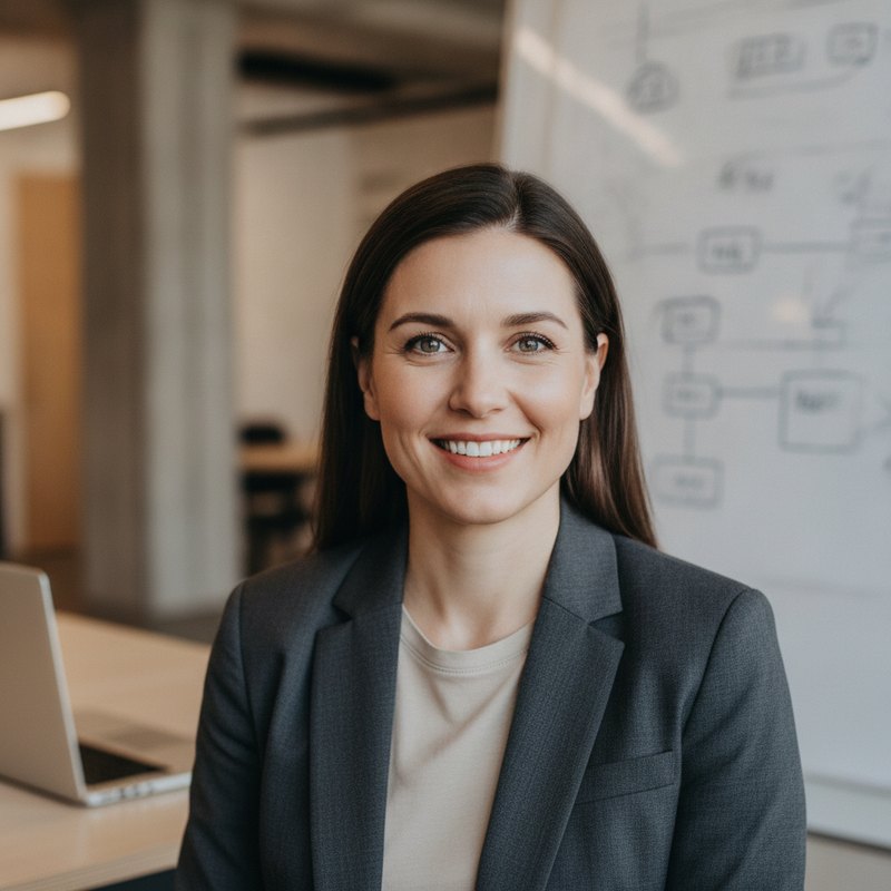 A SaaS startup founder in her bright modern co-working space