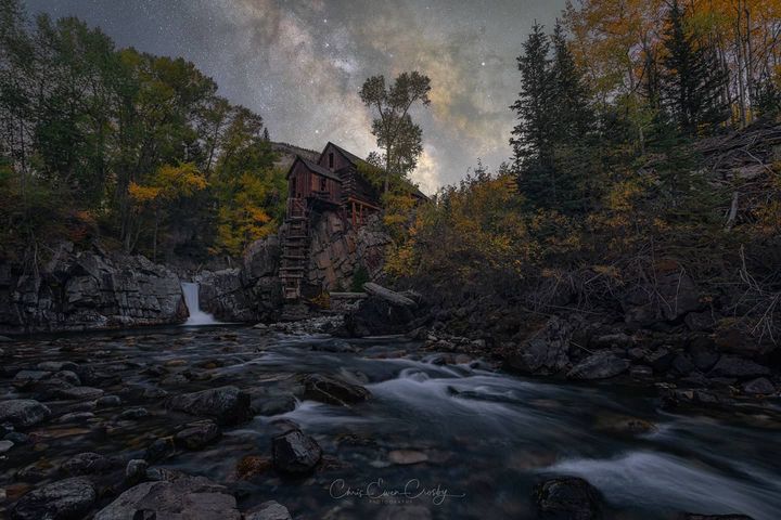 Milky Mill -- A composite vision I had while standing down by the river.  One day I will go back for real milky way, but for now I will live in a fantasy world.