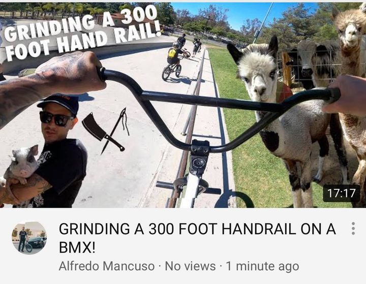 GRINDING A 300 FOOT HANDRAIL ON A BMX! https://youtu.be/vd1JkUsj_Wg