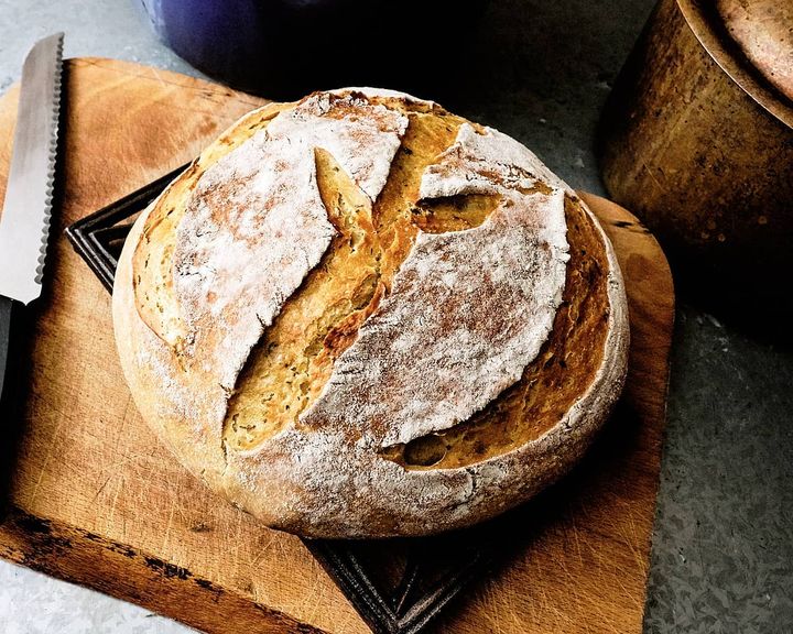 Rustic loaf. There are herbs in there... Rosemary, thyme, sage. Served it with a nice Primavera Penne pasta.

#foodiefather #divinelifestyle #foodblogger #yummy #comfortfood #homecooking #homemadebread #homemadefood #sourdough #sourdoughstarter #sourdoughbread #rusticbread #bakingathome #baking #bakingbread #homecook #cookingisfun #cookingathome #cookingwithlove #homechef #foodielife #chefmode #homebaking #breadrecipe #covidcooking #foodpictures #foodphotos