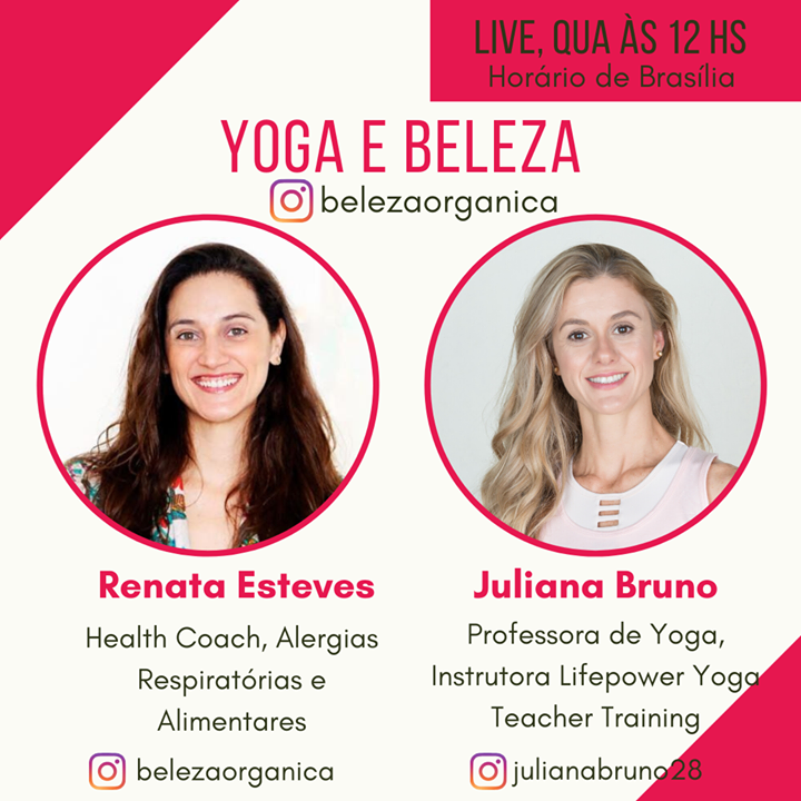 Beldades orgânicas, amanhã irei conversar com a Juliana Bruno, sobre os cuidados holísticos de beleza segundo a filosofia da Yoga, no Instagram.

Iremos aprender como ficar lindas cuidando da pele, corpo e mente! 🧘‍♀️ A Juliana é professora de yoga, Instrutora do Lifepower Yoga Teacher Program, e gerente do departamento de Yoga da Lifetime Fitness aqui em Austin.

Esperamos você amanhã (12hs Brasilia, 10hs Austin)! Não esqueçam de ir no Instagram ativar a contagem regressiva nos Stories! 😉